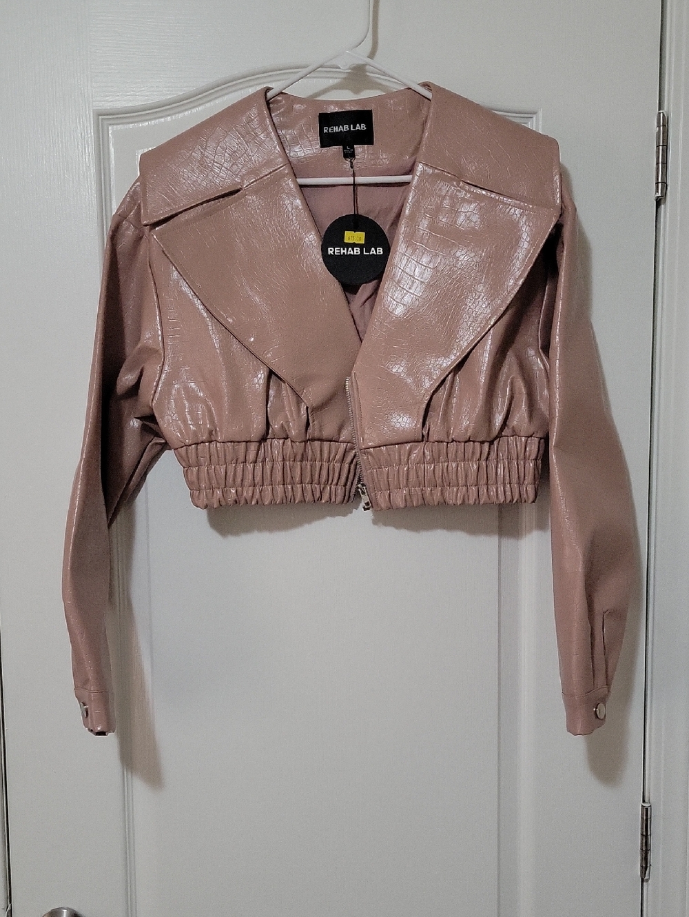 Rehab Cropped Faux Leather Jacket in Dusty Rose